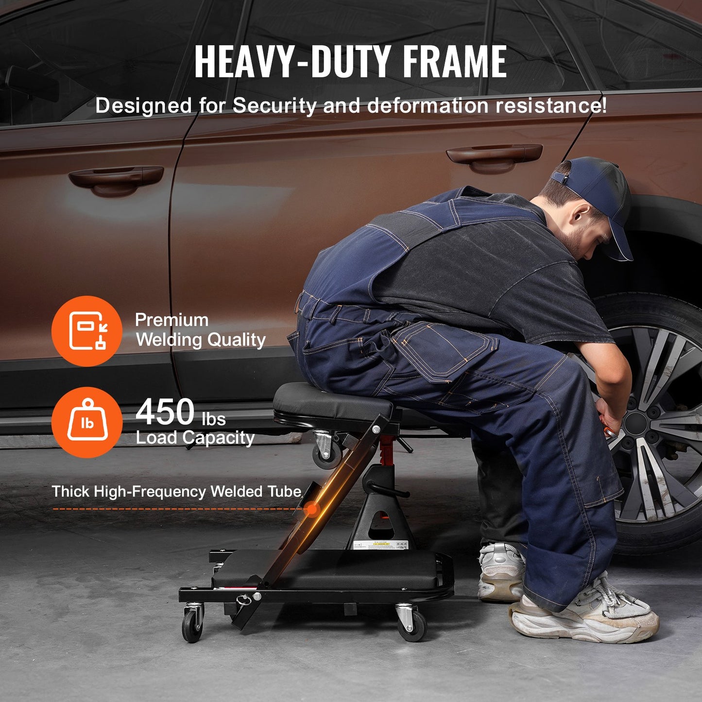 101,6 cm hopfällbar Z-garagepall med krypstol, mekanikerpall, 204,1 kg kapacitet