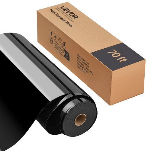 Värmeöverföringsvinyl, 304,8 x 21 336 mm, blank svart HTV-strykvinylrulle, lätt att skära och rensa bort, stark vidhäftning, kompatibel med skärmaskiner, för olika material, t-shirts, kuddar, hattar