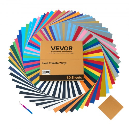 Värmeöverföringsvinyl, 80-pack, 304,8 x 304,8 mm, blandade färger HTV strykvinylpaket, lätt att klippa och rensa, med tillbehör, kompatibel med skärmaskiner, för olika material, t-shirts