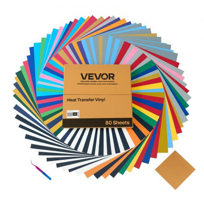 Värmeöverföringsvinyl, 80-pack, 304,8 x 304,8 mm, blandade färger HTV strykvinylpaket, lätt att klippa och rensa, med tillbehör, kompatibel med skärmaskiner, för olika material, t-shirts