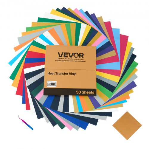Värmeöverföringsvinyl, 50-pack, 304,8 x 304,8 mm, blandade färger HTV-strykvinylpaket, lätt att klippa och rensa, med tillbehör, kompatibel med skärmaskiner, för olika material, t-shirts