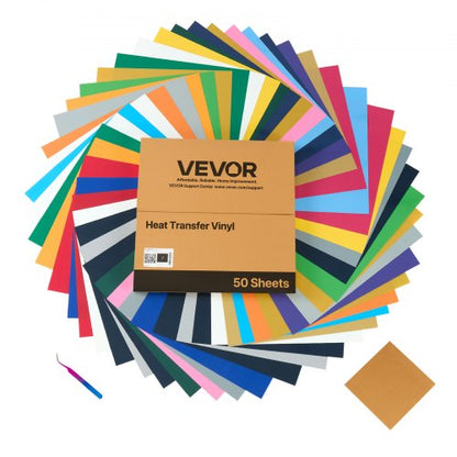 Värmeöverföringsvinyl, 50-pack, 304,8 x 304,8 mm, blandade färger HTV-strykvinylpaket, lätt att klippa och rensa, med tillbehör, kompatibel med skärmaskiner, för olika material, t-shirts