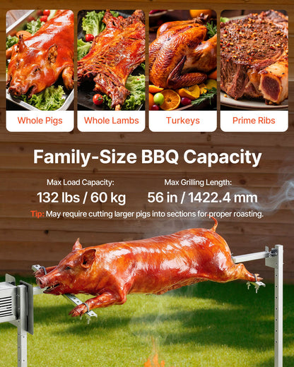 Rotisserie Grill, AC220-240V 8 Level Height Electric Rotisserie Grill Kit, BBQ Grills Rotisseries Kit with 60 kg Load Capacity, 38W Motor, Stainless Steel Automatic Grilling Kits for Parties