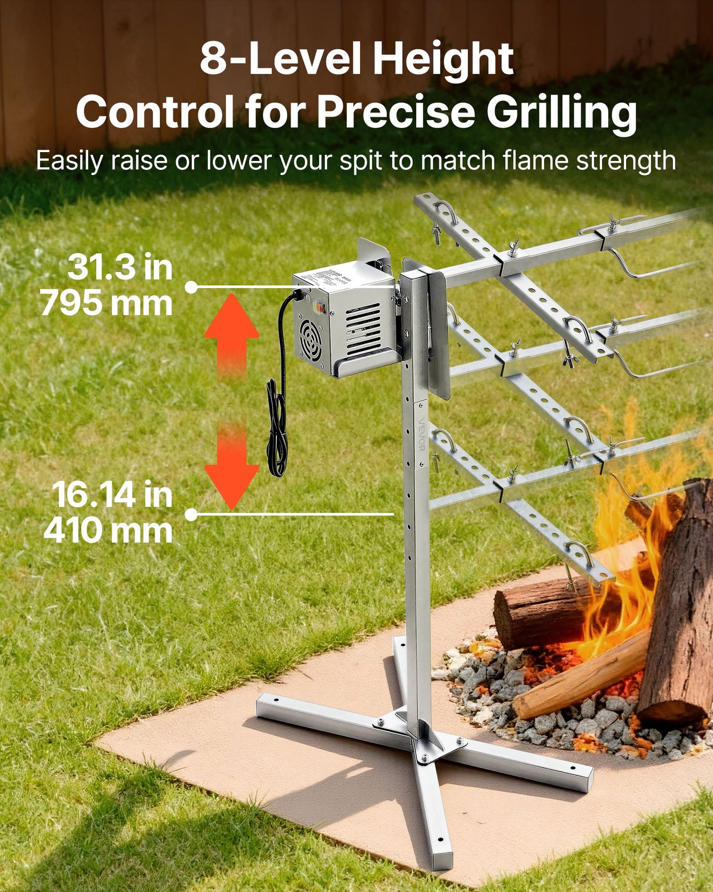 Rotisserie Grill, AC220-240V 8 Level Height Electric Rotisserie Grill Kit, BBQ Grills Rotisseries Kit with 60 kg Load Capacity, 38W Motor, Stainless Steel Automatic Grilling Kits for Parties