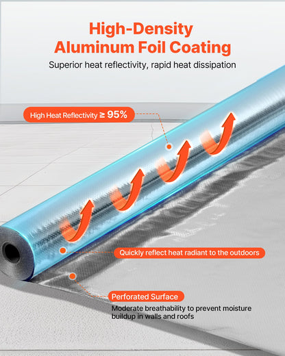Dubbelreflekterande isoleringsrulle, perforerad vävd strålningsbarriär, 0,15 mm 76,2 m x 1,22 m, dubbelsidig aluminiumfolie värmereflekterande sköld, värmeisoleringsrulle för fönster husbilstak
