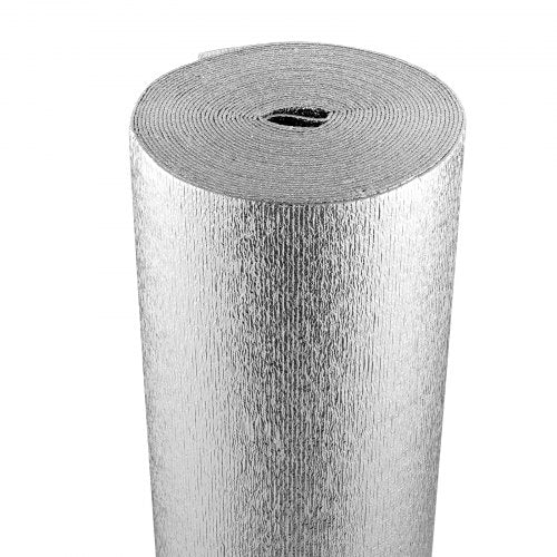 Dubbelreflekterande isoleringsrulle, skumkärna strålningsbarriär, 3,2 mm 48 tum x 50 fot, dubbelsidig aluminiumfolie EPE-skum värmereflekterande sköld, värmeisoleringsrulle för fönster husbilstak