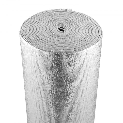 Dubbelreflekterande isoleringsrulle, skumkärna strålningsbarriär, 3,2 mm 24 tum x 25 fot, dubbelsidig aluminiumfolie EPE-skum värmereflekterande sköld, värmeisoleringsrulle för fönster husbilstak