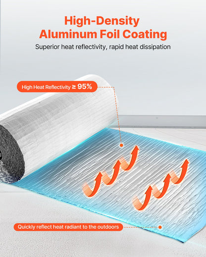 Reflective Insulation Roll, Double-Layer Air Bubble Radiant Barrier, 6mm 30.48 m x 1.22 m, Aluminum Foil White PE Film Heat Reflective Shield, Thermal Insulation Roll for Garage Door Window RV Roofs