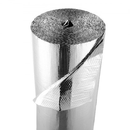 Dubbelreflekterande isoleringsrulle, dubbelsidig aluminiumfolie strålningsbarriär, 6 mm 30,48 m x 1,22 m, dubbla lager luftbubblor värmereflekterande sköld, värmeisoleringsrulle för garageportsfönster husbilstak