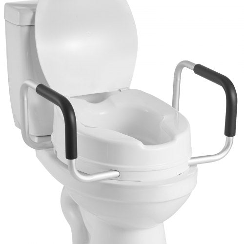 Raised Toilet Seat with Arms, 136.1 kg Load Capacity, 101.6 mm Lift Height, Widened Commode Elevated Toilet Seat Riser with Padded Handles for Seniors, Elderly, Handicap, Disabled, and Adults