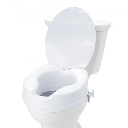 Toalettsits med upphöjd sits, 10 cm hög, 136 kg viktkapacitet, universal toalettsitsförhöjare, skruvstångslåsning, med toalettsits, för äldre, handikappade, patienter, gravida, sjukvårdspersonal