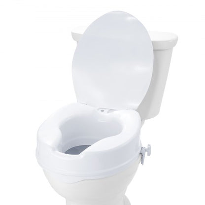 Toalettsits med upphöjd sits, 10 cm hög, 136 kg viktkapacitet, universal toalettsitsförhöjare, skruvstångslåsning, med toalettsits, för äldre, handikappade, patienter, gravida, sjukvårdspersonal