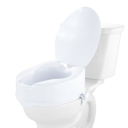 Toalettsits med upphöjd sits, 15 cm hög, 150 kg viktkapacitet, universal toalettsitsförhöjare, skruvstångslåsning, med toalettsits, för äldre, handikappade, patienter, gravida, sjukvårdspersonal