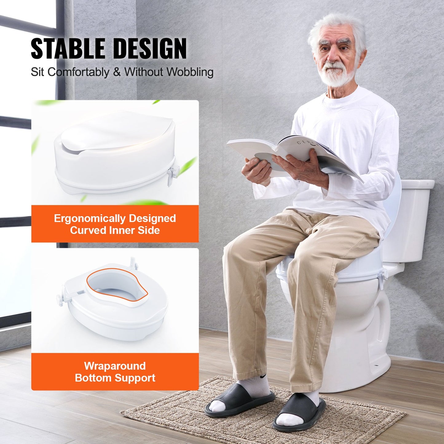 Toalettsits med upphöjd sits, 15 cm hög, 150 kg viktkapacitet, universal toalettsitsförhöjare, skruvstångslåsning, med toalettsits, för äldre, handikappade, patienter, gravida, sjukvårdspersonal