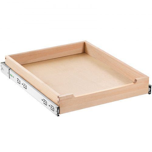 Utdragbar skåporganisatör, 43 cm B x 51 cm D skåplåda, mjukstängande utdragbar hylla, kraftig skjutbar trälåda, botten- och sidomontering, underskåpsorganisation för kök, skafferi, badrum