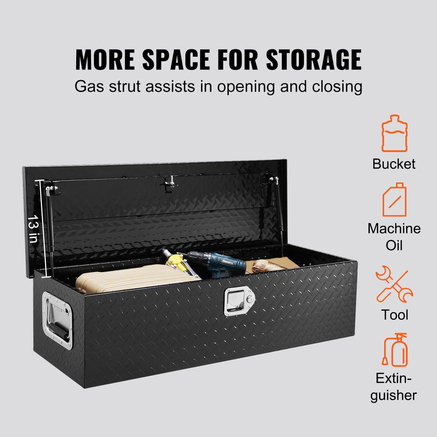 Kraftig verktygslåda i aluminium för lastbilsflak, diamantplåtsverktygslåda med sidohandtag och låsnycklar, förvaringslåda med verktygslåda för pickup, lastbilsflak, husbil, släpvagn, 990 x 330 x 254 mm, svart