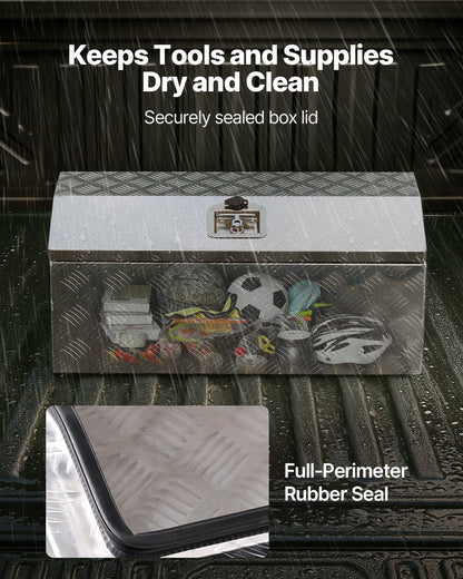 Verktygslåda i kraftigt aluminiumflak, ränderpläterad verktygslåda med sidohandtag och T-låsnycklar, förvaringslåda för släpvagn, pickup, husbil, 762 x 330,2 x 330,2 mm, silver