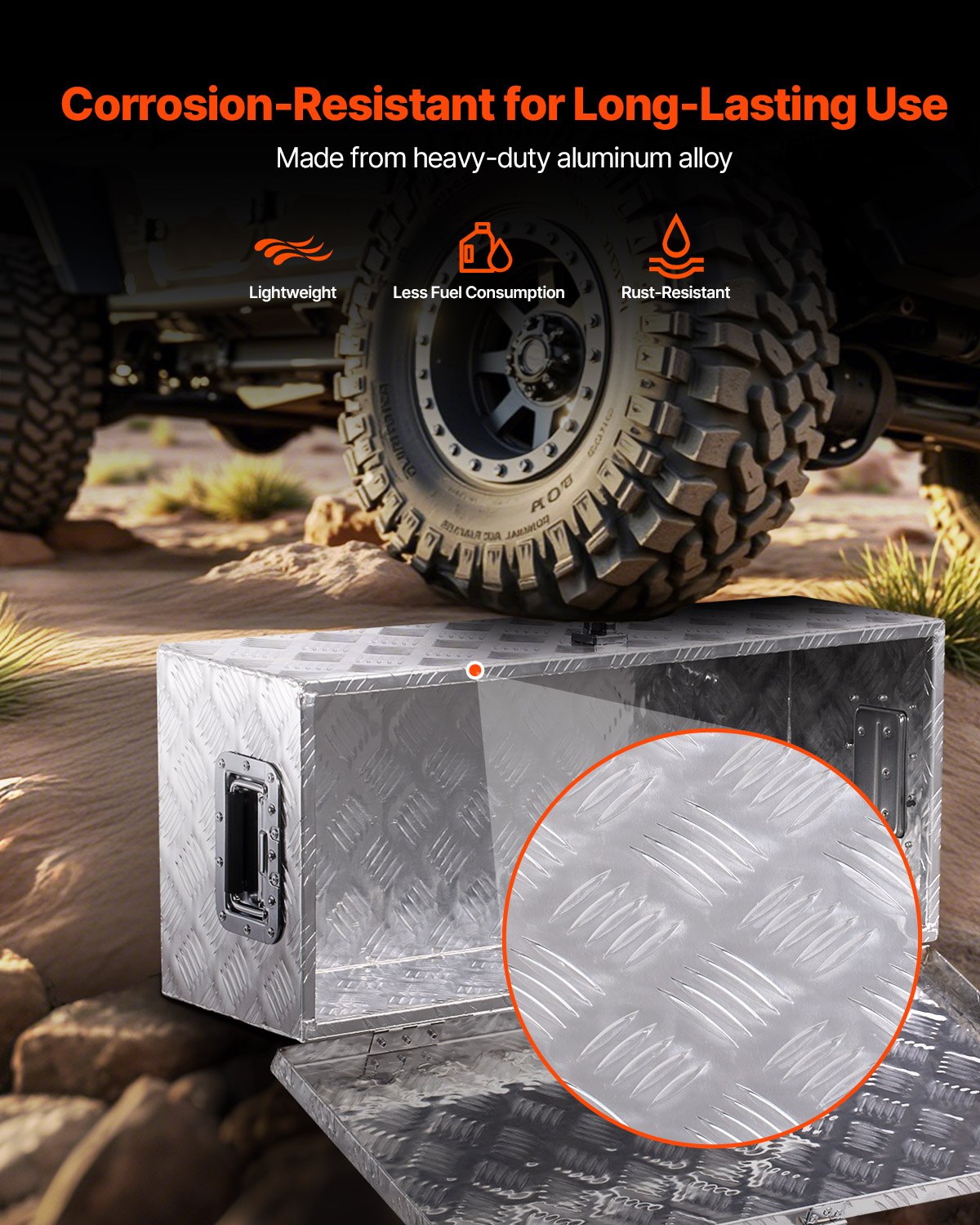 Kraftig verktygslåda i aluminium för lastbilsflak, randigt pläterad verktygslåda med sidohandtag och låsnycklar, förvaringslåda för släpvagn, pickup, husbil, 30"x13"x9.6"(762x330.2x243.84mm), silver