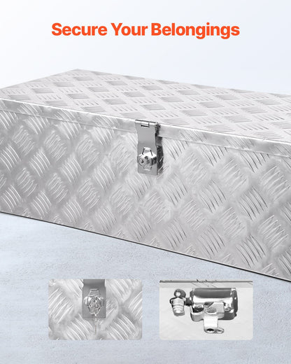 Kraftig verktygslåda i aluminium för lastbilsflak, randigt pläterad verktygslåda med sidohandtag och låsnycklar, förvaringslåda för släpvagn, pickup, husbil, 30"x13"x9.6"(762x330.2x243.84mm), silver