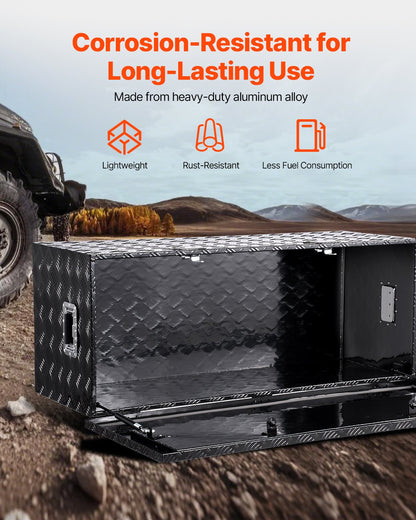 Verktygslåda i kraftigt aluminium för lastbilsflak, ränderpläterad verktygslåda med sidohandtag och lås och nycklar, förvaringslåda med verktygslåda och organisering för släpvagn, pickup, 48"x19,5"x17,5"(1219,2x495,3x444,5 mm), svart