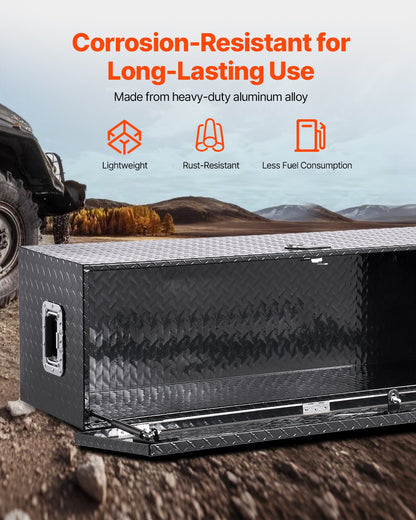 Kraftig verktygslåda i aluminium för lastbilsflak, diamantplåtsverktygslåda med sidohandtag och låsnycklar, förvaringslåda för släpvagn, pickup, husbil, 49"x15"x15"(1244,6x381x381mm), svart
