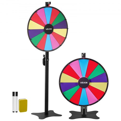 610 mm snurrande prishjul, 14 platser med stativ, justerbar höjd för lycko-roulette med whiteboard och 2 markörer, 6 färger, enkel montering, för fest, pub, mässa, karneval