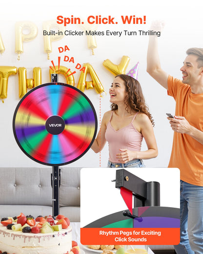 610 mm snurrande prishjul, 14 platser med stativ, justerbar höjd för lycko-roulette med whiteboard och 2 markörer, 6 färger, enkel montering, för fest, pub, mässa, karneval
