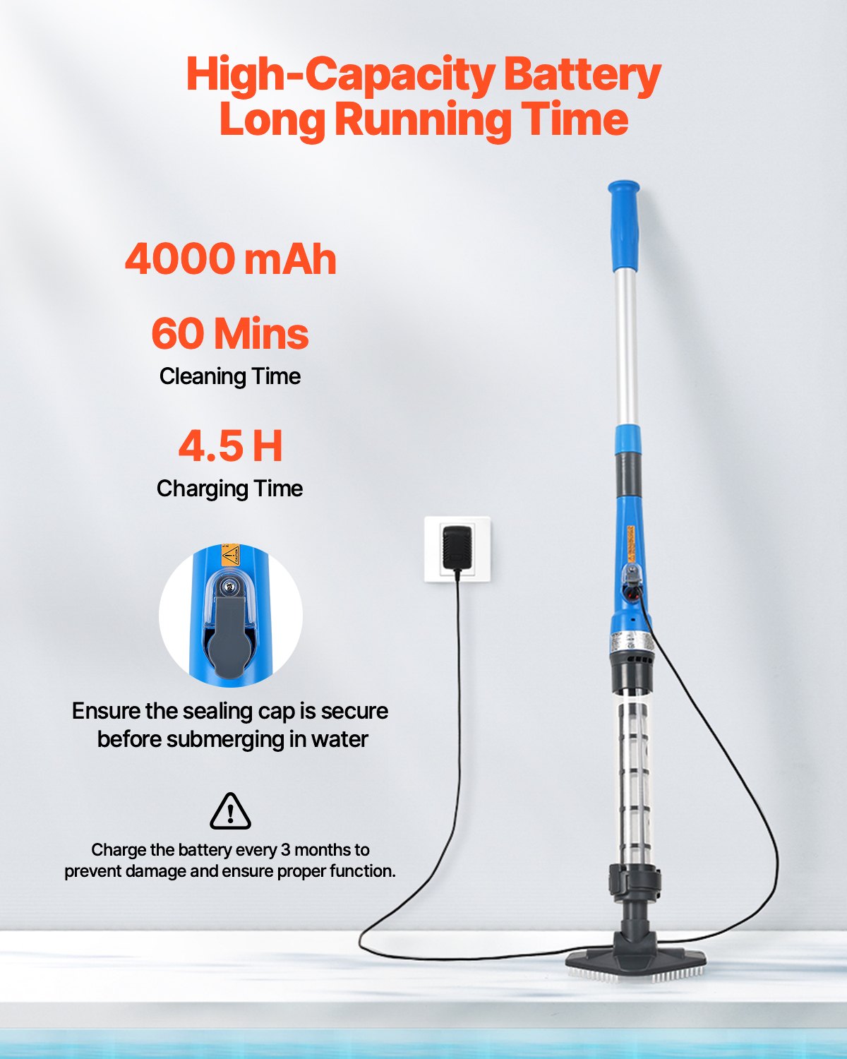 Pooldammsugare, 8,5 GPM handhållen sladdlös bubbelbadsdammsugare med förlängningsstång, för djuprengöring och stark sugkraft, laddningsbar poolrengörare, drifttid upp till 1 timme, för ovanmarks-/nedmarkspooler