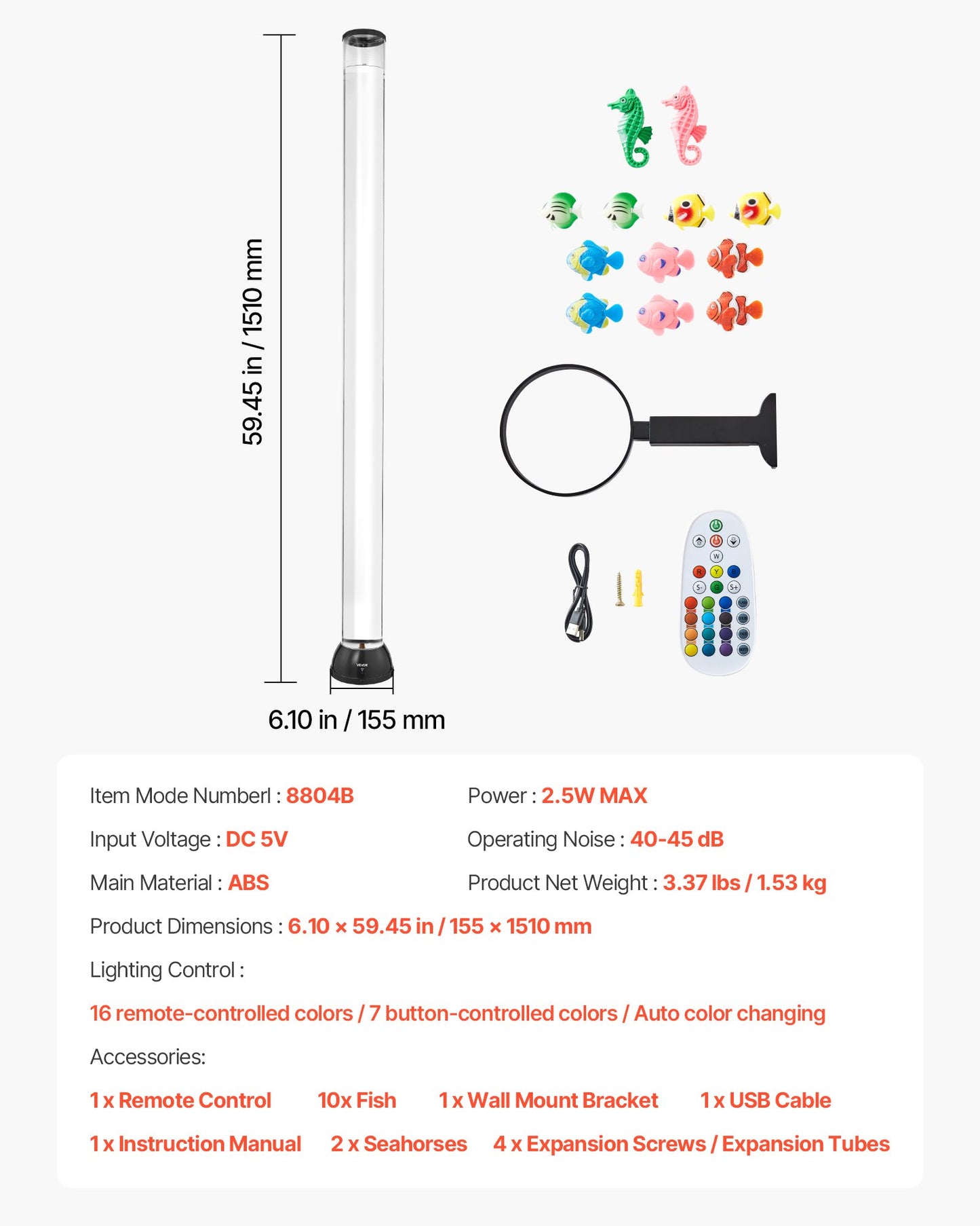 Bubbelrörslampa 16 färger 150 cm sensorisk akvarielampa för lindring och lugn