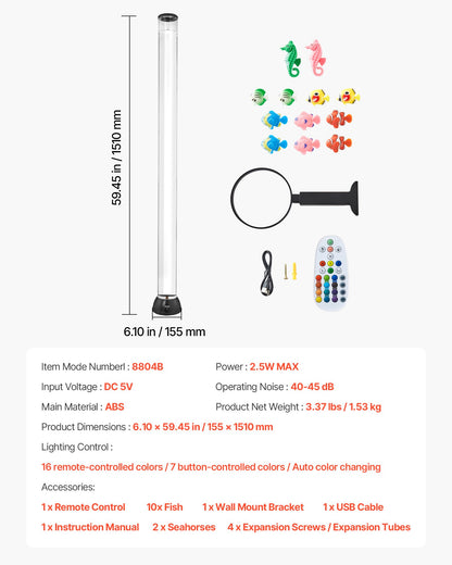 Bubbelrörslampa 16 färger 150 cm sensorisk akvarielampa för lindring och lugn