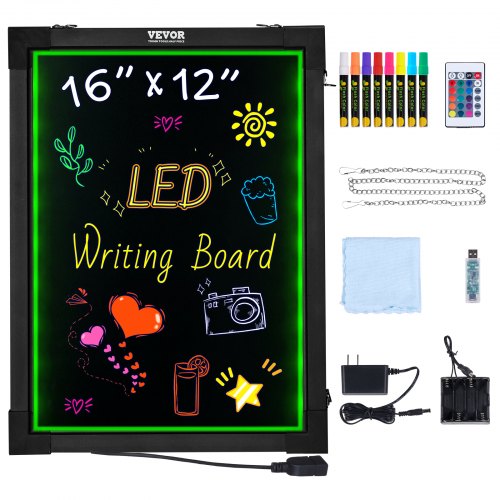 LED-skrivtavla 40,6x30,5 cm upplyst raderbar griffeltavla