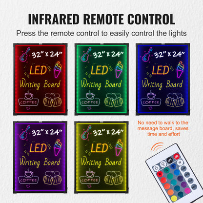 LED-skrivtavla 81,3x61 cm upplyst raderbar griffeltavla