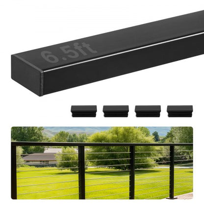 198 cm ledstång i rostfritt stål, rektangulär ledstång för trappsteg utomhus/inomhus med ändkåpa, mattsvart beläggning, justerbar metallräcke för kabelräcke, kit