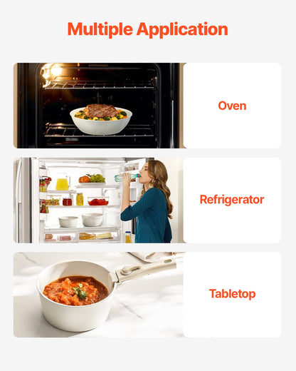 17-delat set med kastruller och stekpannor, non-stick, kokkärl med avtagbart handtag, platsbesparande induktionskokkärlsset, kokkärl för husbil och husvagn, med stekning, sås och sauté, lock i härdat glas, ugnssäker, vit