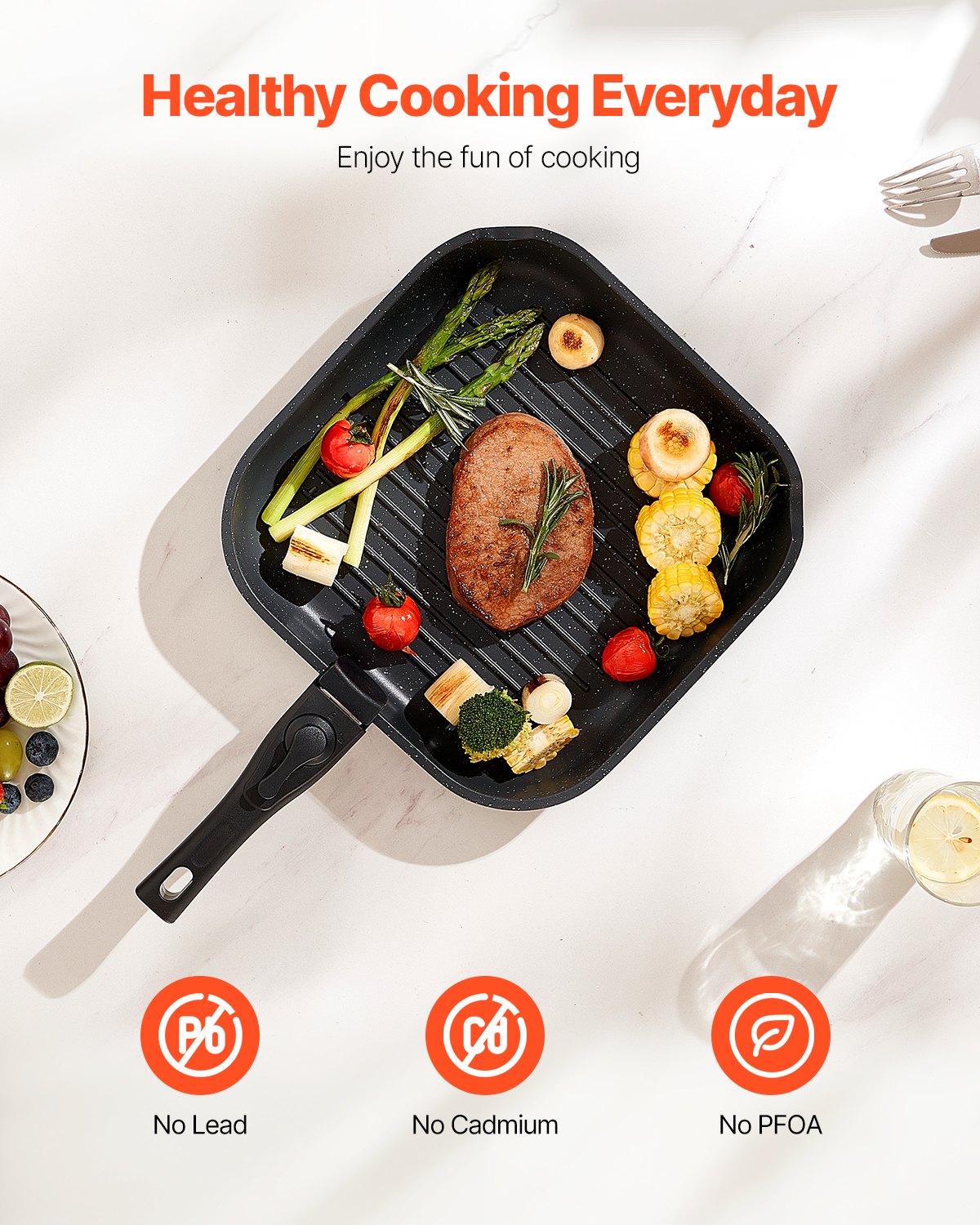 17-delat kastrull- och stekpannset, granit non-stick kokkärl med avtagbart handtag, platsbesparande induktionskokar, köksset för husbil med stekning, sås och sauté, lock med härdat glas, ugnssäker, svart
