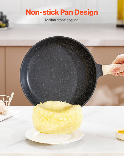 19-delars kastrull- och stekpannset, granit nonstick-kokkärlsset, induktionskokar, köksredskap för husbilar med stekning, sås och sauté, lock i härdat glas och stekpannskydd, svart