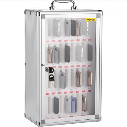 Förvaringsskåp för mobiltelefoner, 36 fack, ficklåda för förvaring av diagram i aluminiumlegering med bärbart handtag, nyckellås och handskrivna etiketter, väggmonterad för klassrum, kontor, gym