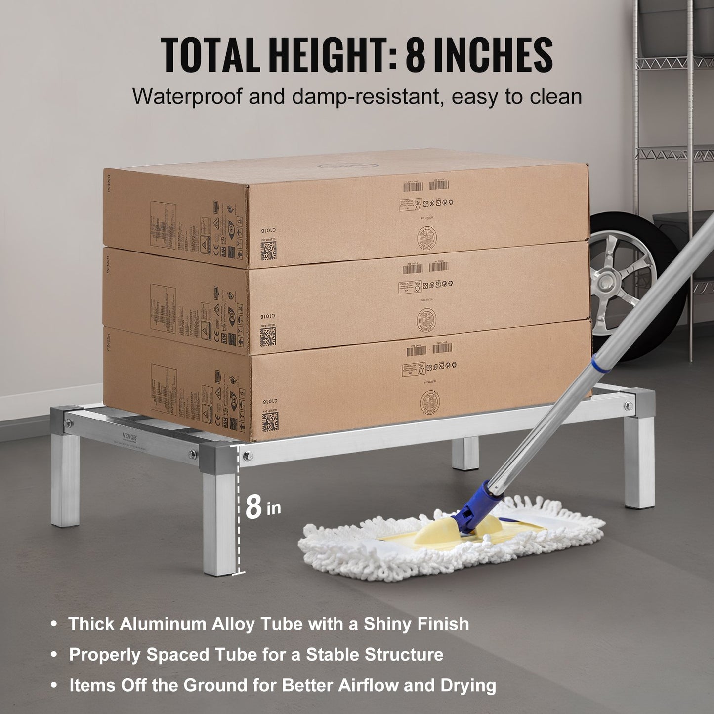 Aluminiumställ för lastutrymme, 91 x 51 cm kommersiellt golvställ för livsmedel, 20 cm från golvet, helsvetsat förvaringsställ i aluminium med en kapacitet på 450 kg, för förvaring i restauranger, kök, garage och fordon