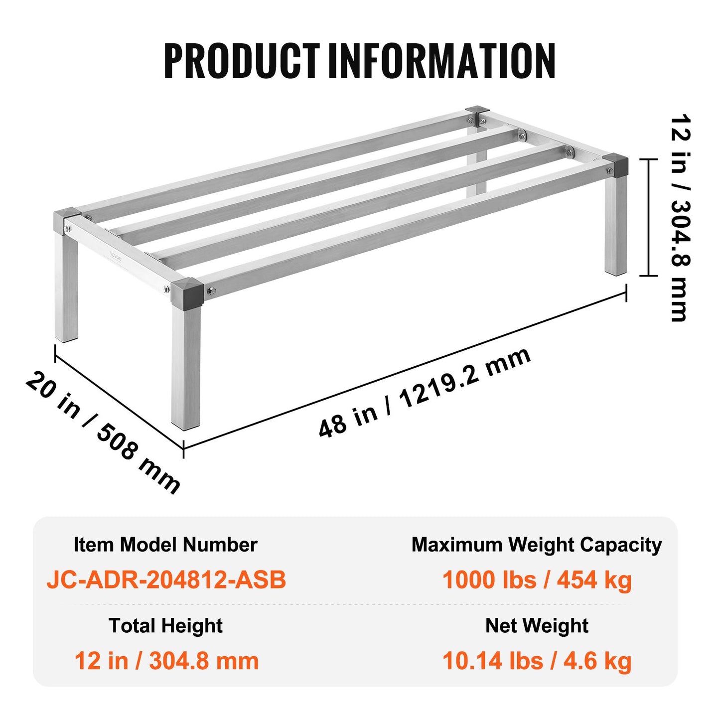 Aluminiumställ för lastutrymme, 112 x 50 cm kommersiellt golvställ för livsmedel, 30 cm från golvet, helsvetsat förvaringsställ i aluminium med en kapacitet på 450 kg, för förvaring i restauranger, kök, garage och fordon
