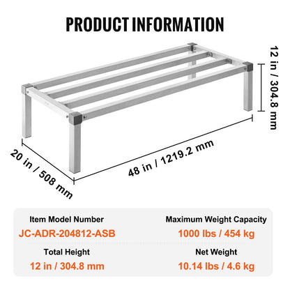 Aluminiumställ för lastutrymme, 112 x 50 cm kommersiellt golvställ för livsmedel, 30 cm från golvet, helsvetsat förvaringsställ i aluminium med en kapacitet på 450 kg, för förvaring i restauranger, kök, garage och fordon