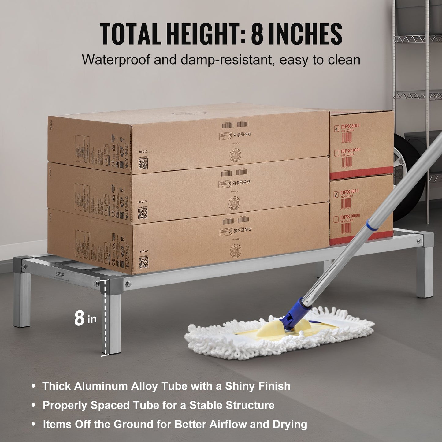 Aluminiumställ för lastutrymme, 112 x 51 cm kommersiellt golvställ för livsmedel, 20 cm från golvet, helsvetsat förvaringsställ i aluminium med en kapacitet på 450 kg, för förvaring i restauranger, kök, garage och fordon
