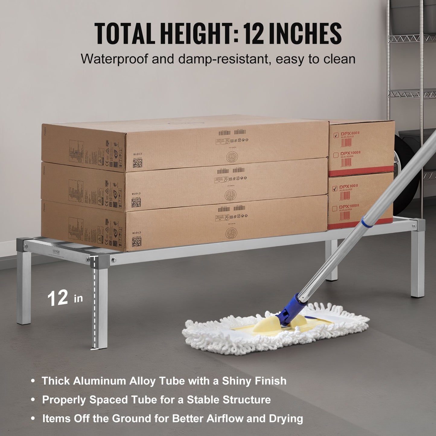 Aluminiumställ för förvaring, 60” x 20” kommersiellt golvställ för livsmedel, 12” från golvet, helsvetsat förvaringsställ i aluminium med en kapacitet på 1000 lbs, för förvaring i restauranger, kök, garage och fordon