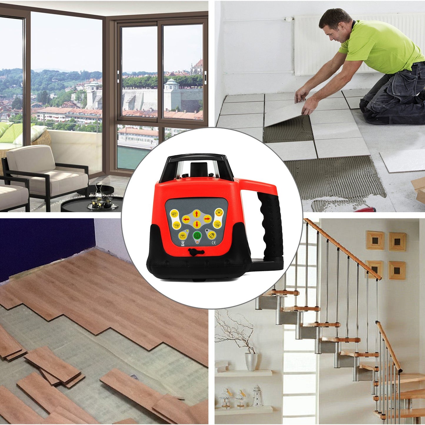 Lasernivå Grön stråle Självroterande nivelleringssats Automatisk Professionell Tung Laserverktyg Med Mottagare Fjärrkontroll Bärväska