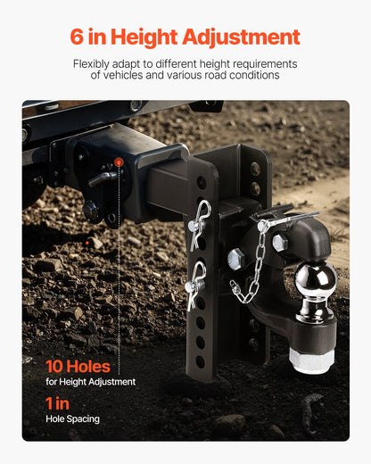 Adjustable Pintle Hook, 20000 lbs, Pintle Hook Hitch for 2-inch Hitch Hook Military Receiver, Combination 2-inch Hitch Ball, Fit 2.5 to 3-inch Lunette Ring, 6-inch Rise & Drop, Black Powder Coat