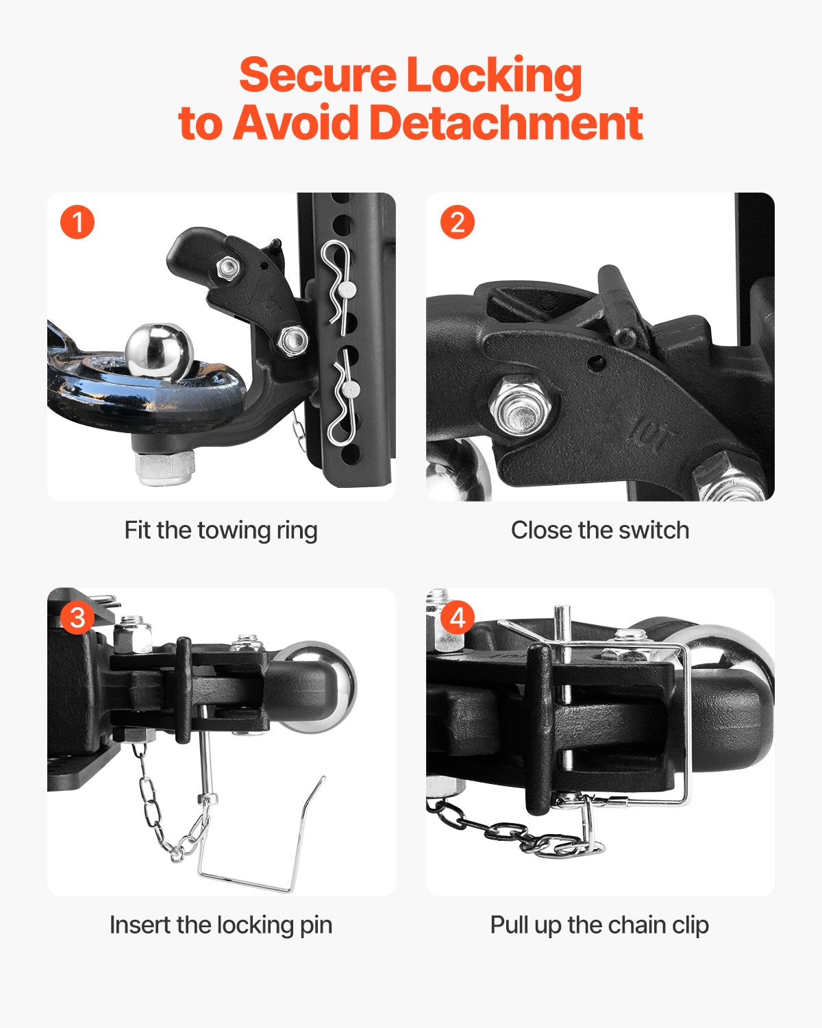 Adjustable Pintle Hook, 20000 lbs, Pintle Hook Hitch for 2-inch Hitch Hook Military Receiver, Combination 2-inch Hitch Ball, Fit 2.5 to 3-inch Lunette Ring, 6-inch Rise & Drop, Black Powder Coat