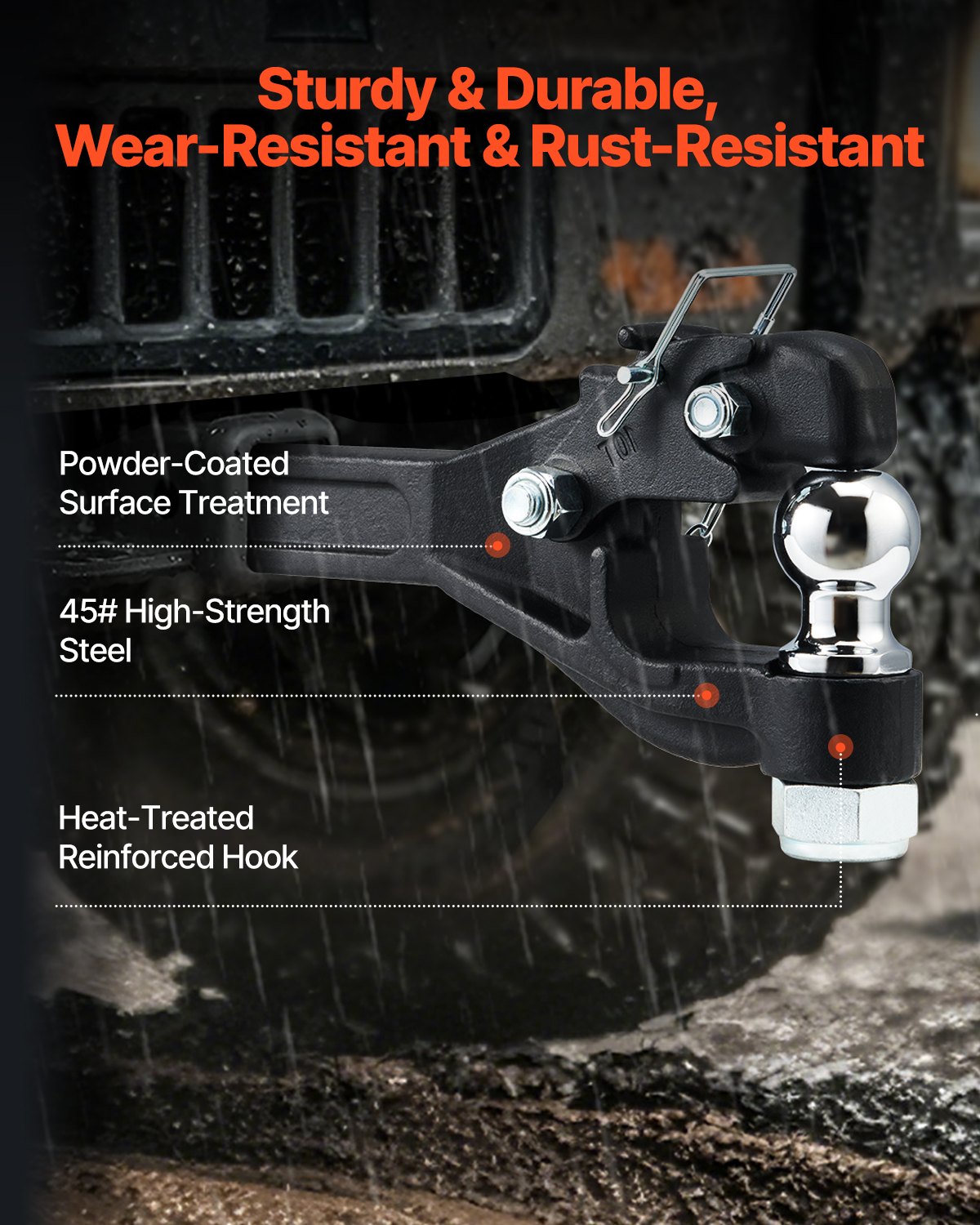 Dragkrok, 16000 lbs dragkapacitet, Dragkrok för 2-tums dragkrok, militär mottagare, kombinerad 2-tums dragkula, passar 2,5 till 3-tums lunettring, svart pulverlackering, för släpvagnar