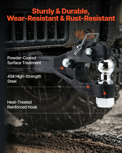 Dragkrok, 16000 lbs dragkapacitet, Dragkrok för 2-tums dragkrok, militär mottagare, kombinerad 2-tums dragkula, passar 2,5 till 3-tums lunettring, svart pulverlackering, för släpvagnar
