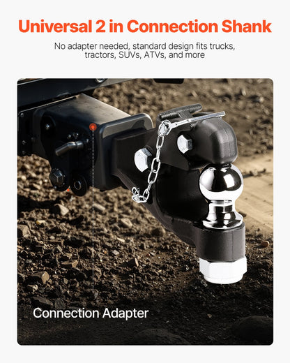 Dragkrok, 16000 lbs dragkapacitet, Dragkrok för 2-tums dragkrok, militär mottagare, kombinerad 2-tums dragkula, passar 2,5 till 3-tums lunettring, svart pulverlackering, för släpvagnar