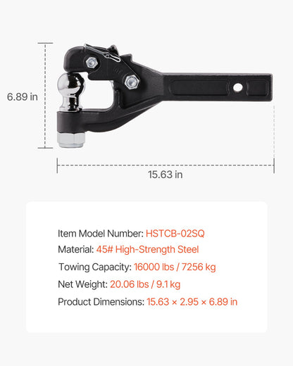 Dragkrok, 16000 lbs dragkapacitet, Dragkrok för 2-tums dragkrok, militär mottagare, kombinerad 2-tums dragkula, passar 2,5 till 3-tums lunettring, svart pulverlackering, för släpvagnar