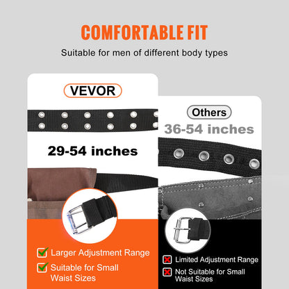 Verktygsbälte, 13 fickor, justerbar från 74 cm till 146 cm, kraftig verktygsväska i polyester, avtagbar verktygsväska för elektriker, snickare, hantverkare, träarbetare, bygg, ramare, brun